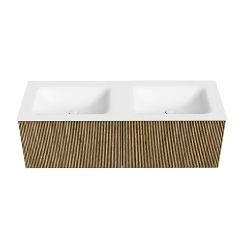 Mondiaz KURVE Badkamermeubelset - 130x46x40cm - 2 lade - wastafel solid surface - dubbel - 2 kraangaten - Dusk SW1414740