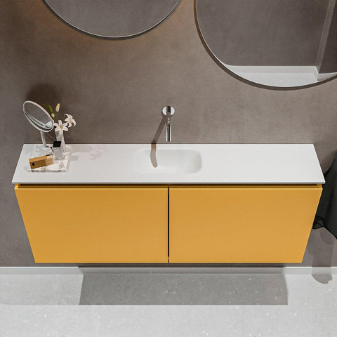 MONDIAZ TURE Toiletmeubel 120x23x50cm met 0 kraangaten 2 deuren ocher mat Wastafel Eden midden Solid Surface Wit SW475072