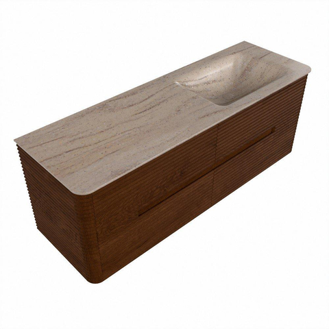 Mondiaz CIRO-DLUX Badkamermeubelset - 140x45x50cm - Solid surface wastafel Saba - 1 wasbak Rechts - zonder kraangaten - 4 lades - Ruby SW1531886