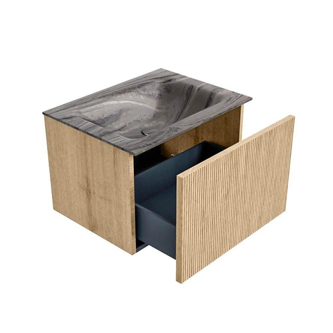 MONDIAZ KURVE-DLUX Meuble de salle de bains 60cm couleur Chêne avec 1 tiroir et 0 porte. Lavabo CLOUD Central 1 trou de robinet Sombra. SW1433534