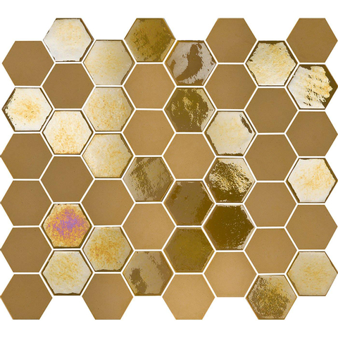 The Mosaic Factory Valencia mozaïektegel - 27.6x32.9cm - wandtegel - Zeshoek/Hexagon - Gerecycled glas Mustard mat/glans SW382568
