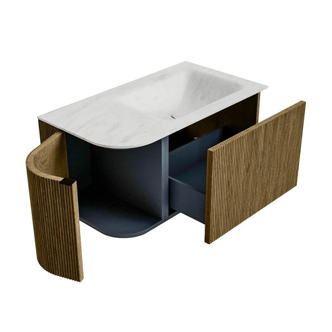 Mondiaz KURVE-DLUX Ensemble de meuble de salle de bains - 85x46x40cm - 1 tiroir - 1 porte - vasque solid surface - droit - 1 trou de robinet - Dusk SW1415053