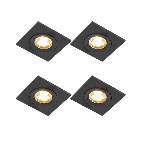 QAZQA Xena spot encastré - ensemble de 4 - 8x8cm - IP44 - carré - noir mat SW1210195