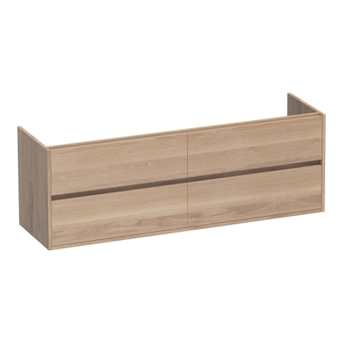 BRAUER Adore meuble sous-lavabo - 160x46x55cm - 4 tiroirs softclose - sans poignées - 2 découpes pour siphon - chêne massif - chêne à lamelles naturel SW393111