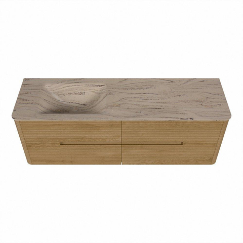Mondiaz CIRO-DLUX Badkamermeubelset - 150x45x50cm - Solid surface wastafel Arena - 1 wasbak Links - zonder kraangaten - 4 lades - Oak SW1533790
