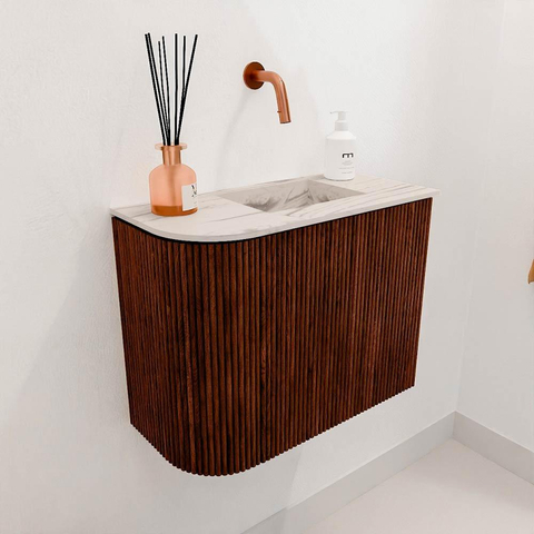 Mondiaz JOYA-DLUX 51.6cm toiletmeubel - ronding links kleur Ruby - Wastafel FAYE positie Rechts Zonder kraangat kleur Nata. SW1425449