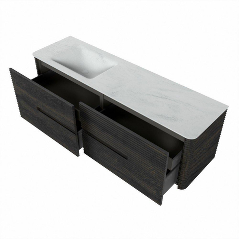 Mondiaz CIRO-DLUX Meuble de salle de bains - 160x45x50cm - Vasque en solid surface Opalo - 1 lavabo à gauche - 1 trou de robinet - 4 tiroirs - Shadow SW1532422