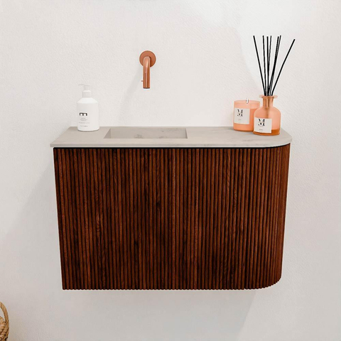 Mondiaz JOYA-DLUX 61.6cm toiletmeubel - ronding rechts kleur Ruby - Wastafel FAYE positie Links Zonder kraangat kleur Opalo. SW1423720