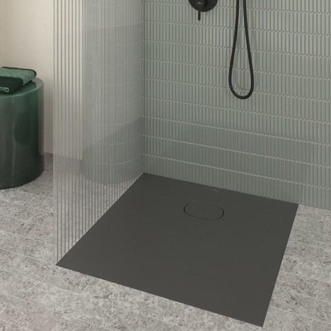 Villeroy & Boch Ecora douchebak - 80x80x3.5cm - afvoer korte zijde - anthracite (antraciet) SW1558926