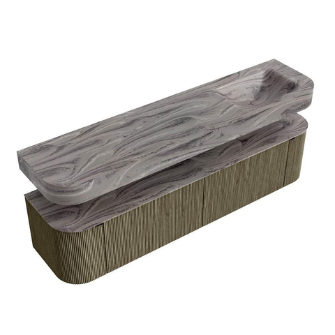 MONDIAZ THOR-DLUX 190cm meuble de salle de bains arrondi gauche + droite couleur Shadow avec 2 tiroirs et 2 portes. Vasque suspendue CLOUD Droite 1 trou de robinet couleur Sombra. SW1466643
