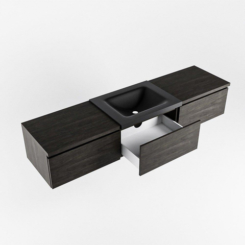 MONDIAZ BUKLA meuble de salle de bain 180 cm avec module 60 couleur Marron Foncé avec 3 tiroirs. Lavabo CLOUD centre 1 trou de robinet couleur Urban. SW1382179