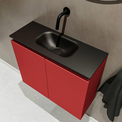 MONDIAZ TURE Toiletmeubel 60x23x50cm met 0 kraangaten 2 deuren fire mat Wastafel Eden midden Solid Surface Zwart SW475383