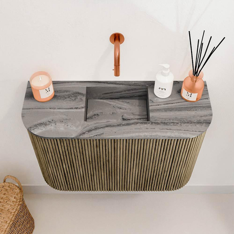 Mondiaz JOYA-DLUX 63.2cm meuble de toilette - arrondis gauche et droite couleur Dusk - Vasque FAYE position Milieu Sans trou de robinet couleur Sombra. SW1426174