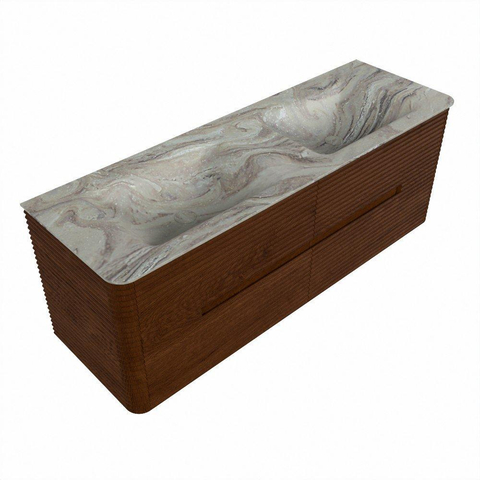 Mondiaz CIRO-DLUX Badkamermeubelset - 140x45x50cm - Solid surface wastafel Glace - 2 wasbak Dubbel - zonder kraangaten - 4 lades - Ruby SW1531663