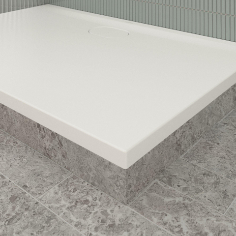 Villeroy & Boch Ecora douchebak - 120x80x3.5cm - afvoer lange zijde - stone white (wit) SW1558992
