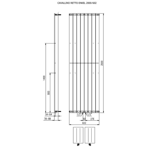 Plieger Cavallino Retto radiateur design vertical simple raccordement central 2000x602mm 1332W blanc 7255317