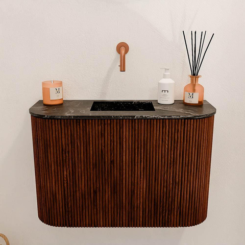 Mondiaz JOYA-DLUX 63.2cm toiletmeubel - ronding links en rechts kleur Ruby - Wastafel FAYE positie Midden Zonder kraangat kleur Lava. SW1423671