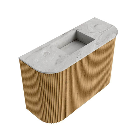 Mondiaz JOYA-DLUX 63.2cm toiletmeubel - ronding links en rechts kleur Oak - Wastafel FAYE positie Midden Zonder kraangat kleur Glace. SW1422032