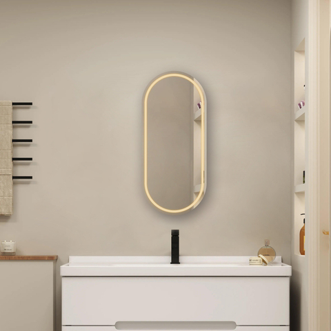 Saniclass Shine spiegelkast – ovaal – 45x100x14 cm – indirecte LED rondom – spiegelverwarming – Zwart SW1236526