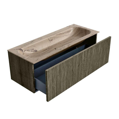 MONDIAZ KURVE-DLUX Meuble de salle de bains 120cm couleur Shadow avec 1 tiroir et 0 porte. Lavabo BIG LARGE Central 2 trous de robinet Arena. SW1431307
