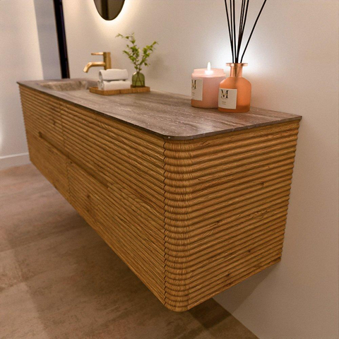 Mondiaz CIRO-DLUX Badkamermeubelset - 170x45x50cm - Solid surface wastafel Oza - 1 wasbak Links - 1 kraangat - 4 lades - Oak SW1531153
