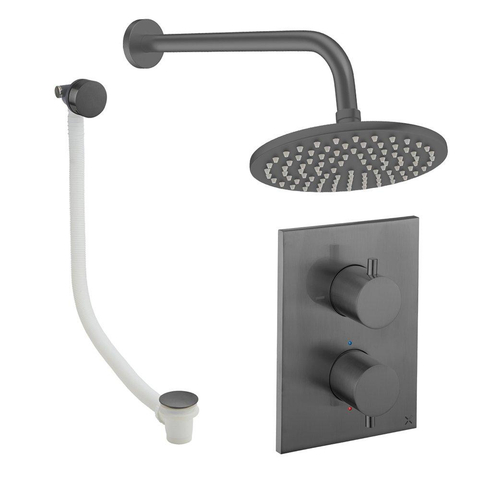 Crosswater MPRO Regendoucheset inbouw - 2 hendels - badafvoer - 20cm douchekop - wandarm - slate gunmetal (antraciet) SW1472569