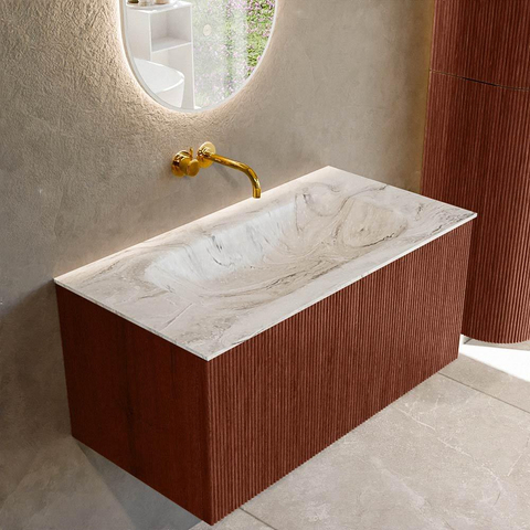 Mondiaz KURVE-DLUX Ensemble de meubles de salle de bains - 90x46x40cm - 1 tiroir - lavabo solid surface - central - sans trou de robinet - Ruby SW1415800