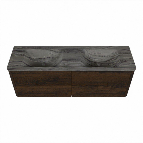 Mondiaz CIRO-DLUX Badkamermeubelset - 150x45x50cm - Solid surface wastafel Sombra - 2 wasbak Dubbel - 2 kraangaten - 4 lades - Walnut SW1530770