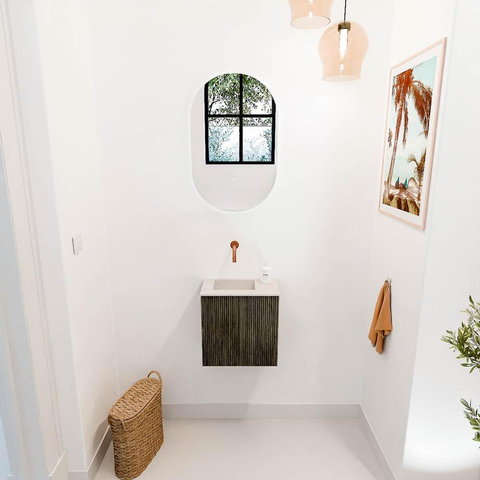 Mondiaz JOYA-DLUX 40cm toiletmeubel - kleur Shadow - Wastafel FAYE positie Links Zonder kraangat kleur Meli. SW1424865