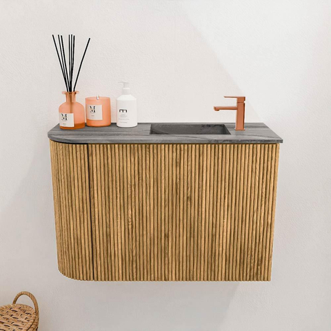 Mondiaz JOYA-DLUX 61.6cm toiletmeubel - ronding links kleur Oak - Wastafel FAYE positie Rechts 1 kraangat kleur Sombra. SW1424288