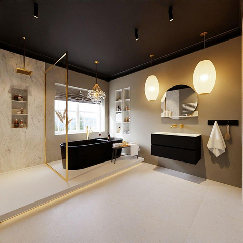 MONDIAZ VICA-DLUX Ensemble meuble de salle de bains - 90cm - meuble bas Urban - 2 tiroirs - lavabo encastré Cloud central - sans trous de robinet - version haute 60cm - Opalo SW1088518