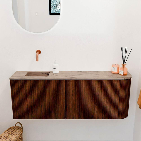 Mondiaz JOYA-DLUX 111.6cm toiletmeubel - ronding rechts kleur Ruby - Wastafel FAYE positie Links Zonder kraangat kleur Arena. SW1425314