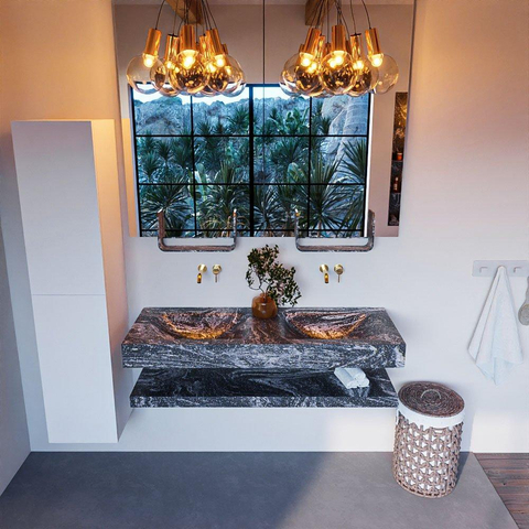 Mondiaz ALAN-DLUX Ensemble de meuble - 130cm - meuble Lava mat - 0 tiroirs - Lavabo Cloud Lava suspendu - vasque Gauche et droite - 0 trous de robinet SW809226