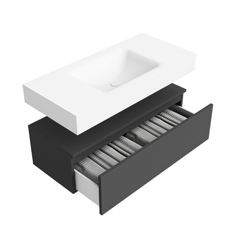 MONDIAZ ALAN Ensemble meuble de salle de bains - 100cm - meuble bas Dark Grey - 1 tiroir - Vasque suspendue CLOUD - centre - 1 trou de robinet - Talc SW1190265