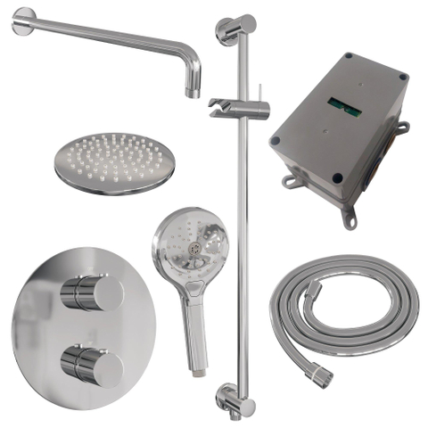 BRAUER Chrome Edition douche thermostatique encastrée - 3 voies - rond - ensemble 93 - douche principale de 20 cm - bras mural courbé - douchette à main 3 positions - flexible de douche - barre de douche intégrée - chrome SW1158977