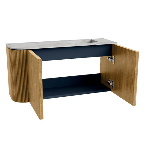 Mondiaz JOYA-DLUX 81.6cm toiletmeubel - ronding links kleur Oak - Wastafel FAYE positie Rechts Zonder kraangat kleur Glace. SW1422002