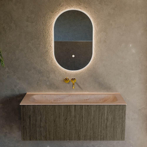MONDIAZ KURVE-DLUX Meuble de salle de bains 110 cm couleur Shadow avec 1 tiroir et 0 porte. Vasque BIG MEDIUM Centre sans trou de robinet Saba. SW1433256