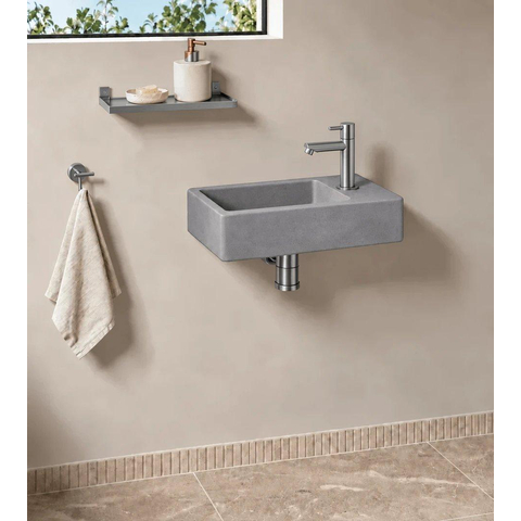 Fortifura Fuente fonteinset - 40x22x8cm - kraangat rechts - met kraan rvs - beton (grijs) SW1111527