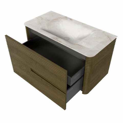 Mondiaz CIRO-DLUX Ensemble meuble de salle de bains - 90x45x50cm - vasque solid surface Frappe - 1 lavabo au milieu - sans trous de robinet - 2 tiroirs - Dusk SW1532802