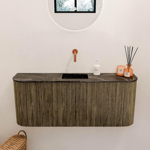 Mondiaz JOYA-DLUX Meuble de salle de bains 103.2cm - arrondis gauche et droite couleur Dusk - Vasque FAYE position Milieu Sans trou de robinet couleur Lava SW1423268