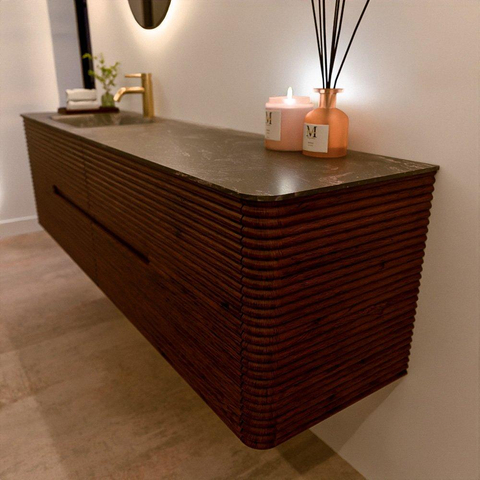 Mondiaz CIRO-DLUX Ensemble de meubles de salle de bains - 180x45x50cm - Lavabo en solid surface Lava - 1 vasque à gauche - 1 trou de robinet - 4 tiroirs - Ruby SW1531629