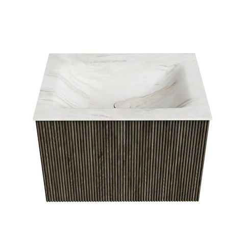 Mondiaz KURVE-DLUX Badkamermeubelset - 60x46x40cm - 1 lade - wastafel solid surface - midden - 1 kraangat - Shadow SW1414432