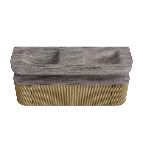 MONDIAZ THOR-DLUX 160cm meuble de salle de bains arrondi gauche + droite couleur Dusk avec 1 tiroir et 2 portes. Vasque suspendue CLOUD Double 2 trous de robinet couleur Oza. SW1465314