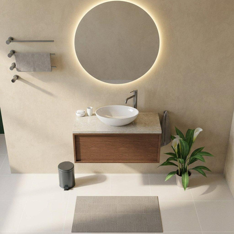 Saniclass Holz Frame Badkamermeubelset - 100x45x43cm - Travertine natuurstenen topblad - 1 kraangat - 1 lade - mat walnut pure (hout) SW1478867