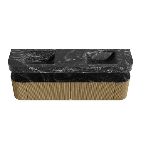MONDIAZ THOR-DLUX 190cm meuble de salle de bains arrondi gauche + droite couleur Dusk avec 2 tiroirs et 2 portes. Vasque suspendue CLOUD Double sans trou de robinet couleur Lava. SW1466469