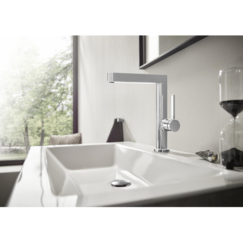 Hansgrohe Finoris 1 greeps wastafelkraan - 230 draaibare uitloop - met afvoerplug - mat zwart SW651024