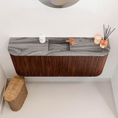 Mondiaz JOYA-DLUX 103.2cm toiletmeubel - ronding links en rechts kleur Ruby - Wastafel FAYE positie Midden 1 kraangat kleur Sombra. SW1425713