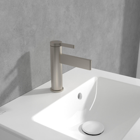 Villeroy & Boch Dawn 1 greeps wastafelkraan - zonder pop up afvoergarnituur - Brushed Nickel (rvs) SW974107