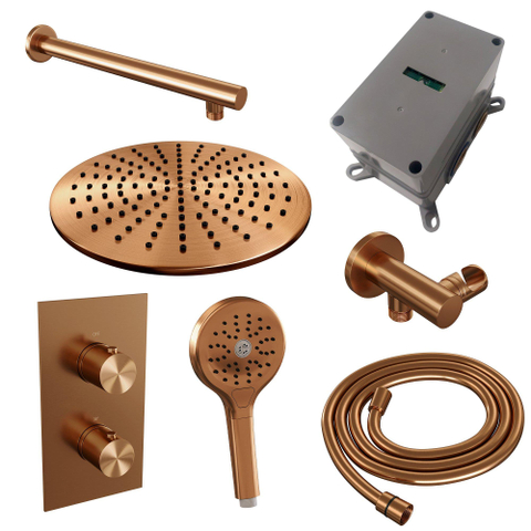 BRAUER Copper Edition ensemble de douche pluie encastré – douche de tête Ø 30 cm – bras mural droit 40 cm – douchette ronde – avec inverseur SW538458