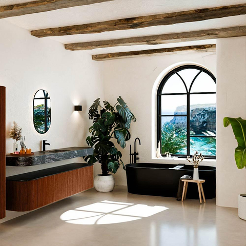 MONDIAZ THOR-DLUX Meuble de salle de bains - 200cm - arrondi gauche + droite - couleur Ruby - 2 tiroirs - 2 portes - Vasque suspendue CLOUD Milieu 1 trou de robinet - couleur Lava SW1466917